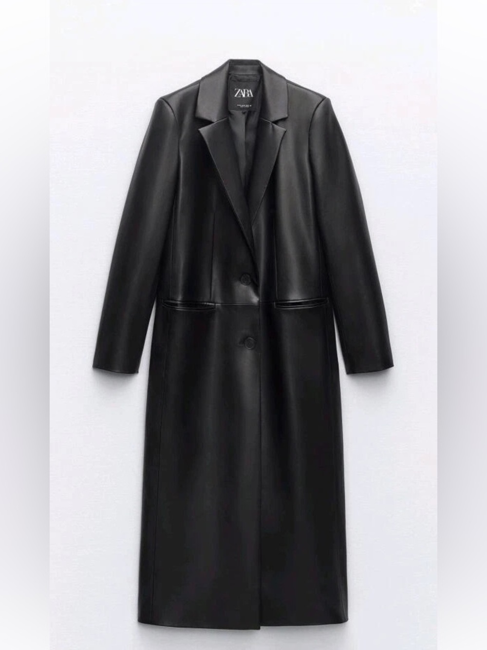 NWOT Zara Black Faux Leather Longline Trench Coat